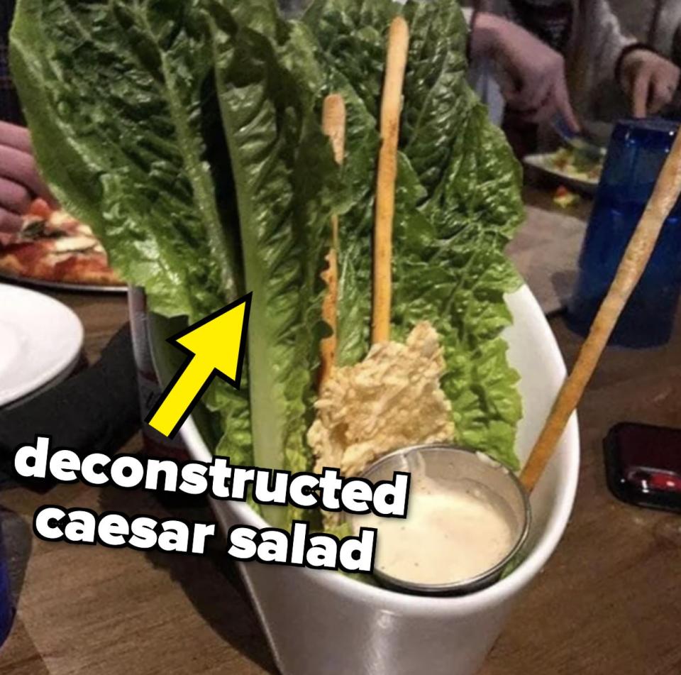 A deconstructed caesar salad is being shown