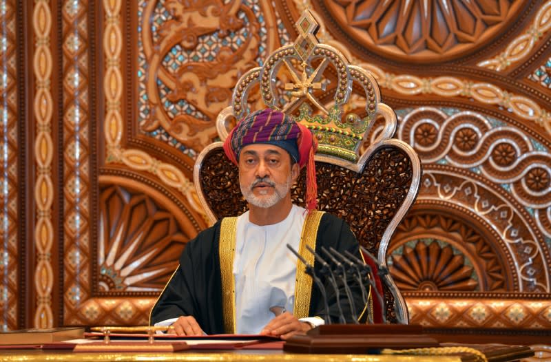 Sultan Haitham bin Tariq al-Said gives a speech after being sworn in, in Muscat