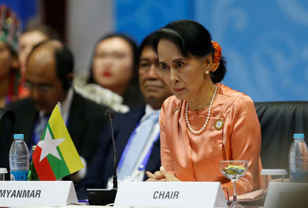 Myanmar State Counselor Aung San Suu Kyi attends the 13th Asia Europe Foreign Ministers Meeting (ASEM) in Naypyitaw, Myanmar, November 20, 2017. REUTERS/Stringer