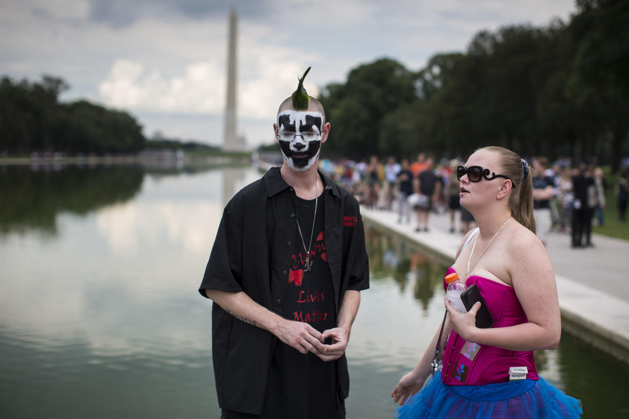 Fans of the band Insane Clown Posse, who are known as juggalos, are protesting their identification as a gang by the FBI in a 2011 National Gang Threat Assessment. (Photo: Al Drago/Getty Images)