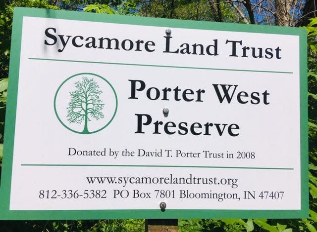 The trailhead sign at Sycamore Land Trust's Porter West Preserve.