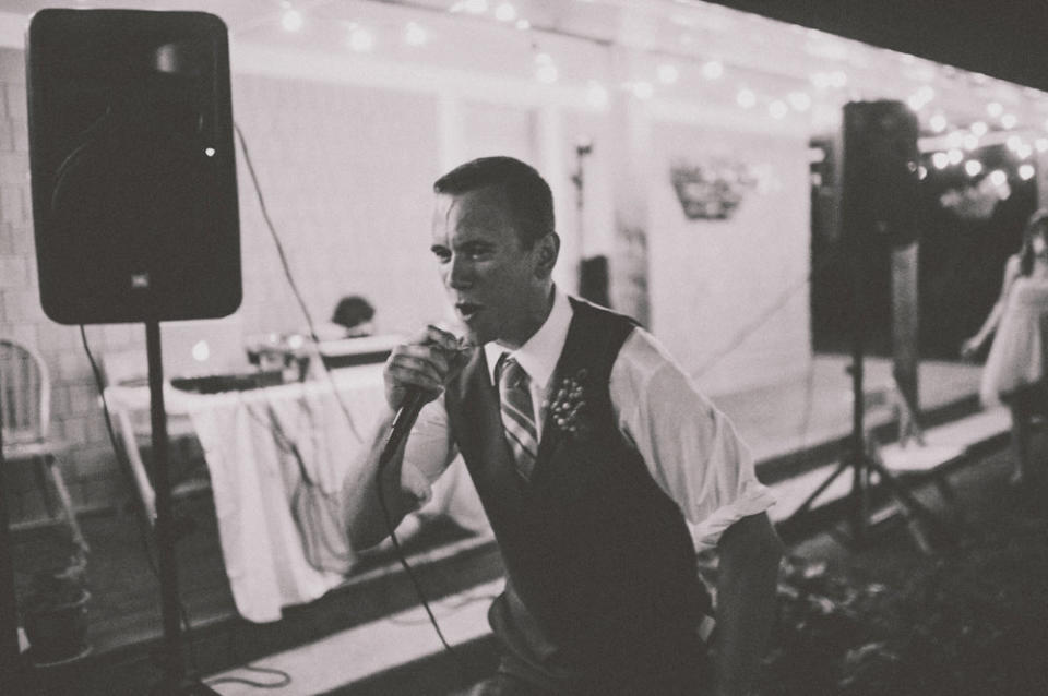 "Me rapping LL Cool J's 'Mama Said Knock You Out' after the reception was over. I rapped and her parents still like me." 