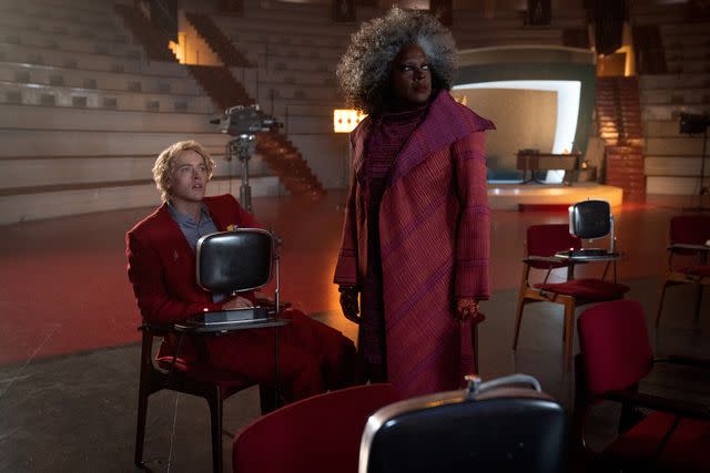 <p>Murray Close/Courtesy of Lionsgate</p> Tom Blyth and Viola Davis in "The Hunger Games: The Ballad of Songbirds and Snakes"