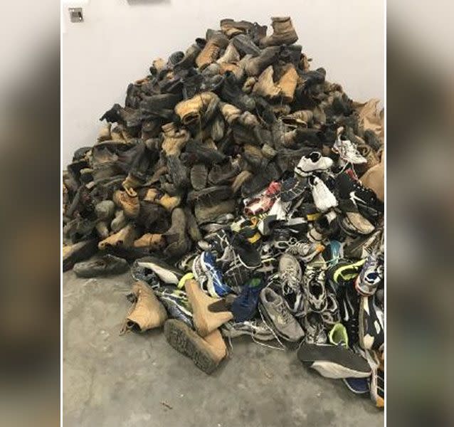 Victoria Police are looking to reunite this giant pile of shoes with their rightful owners. Source: Victoria Police