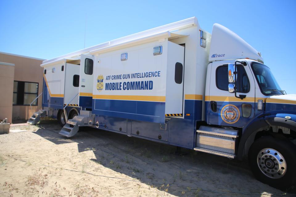 The mobile National Integrated Ballistics Information Network unit is parked outside the San Juan County Sheriff's Office Lee Acres station on Monday, May 13, 2024.