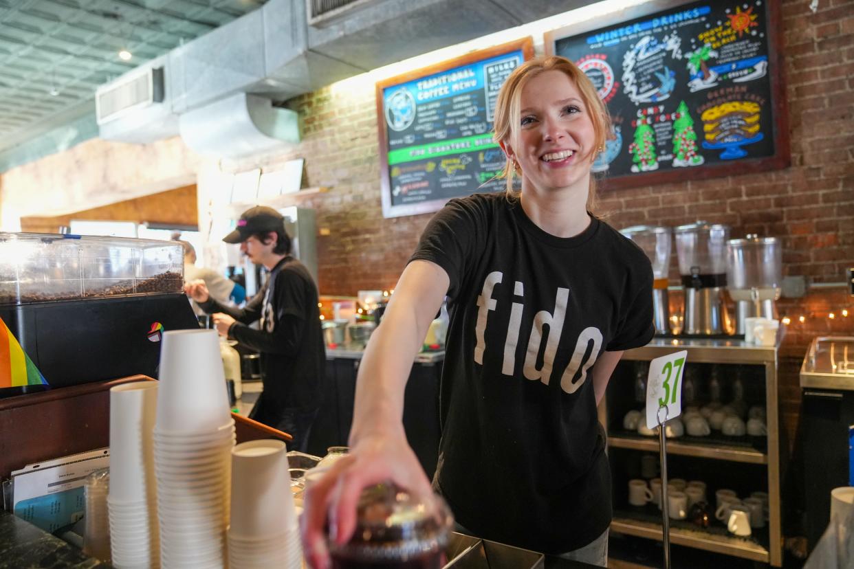 Manager Abbie Larsen makes a cold brew at Fido.