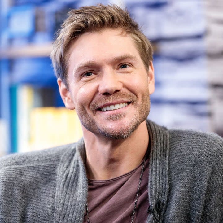 Chad Michael Murray sitting on a talk show couch