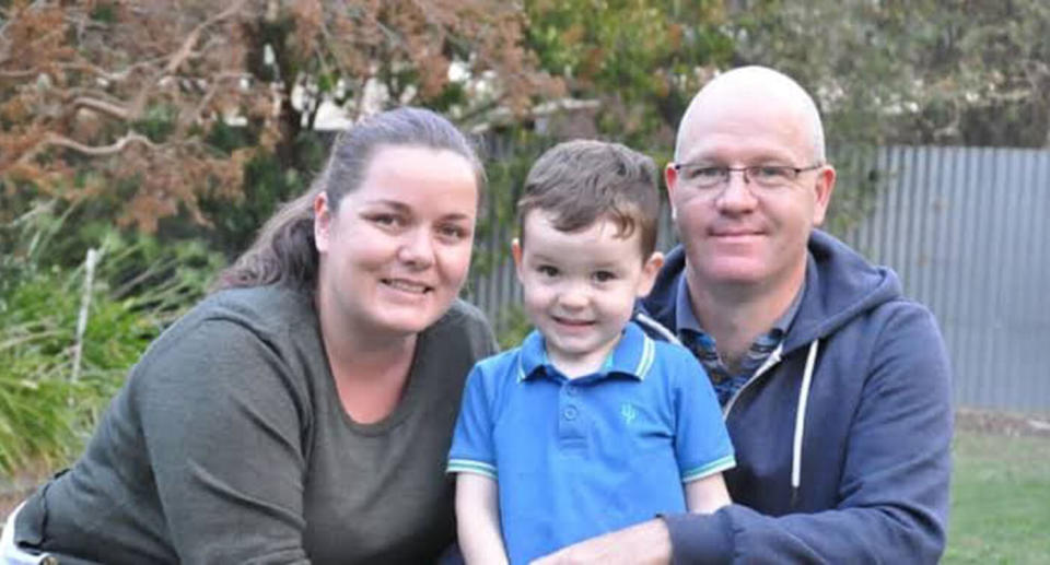 A portrait of the Irish family who are facing deportation from Australia. Pictured are Christina and Anthony Hyde with their son, Darragh, who has cystic fibrosis.