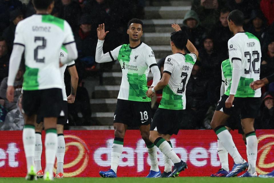 Firepower: Cody Gakpo opened the scoring for Liverpool (AFP via Getty Images)