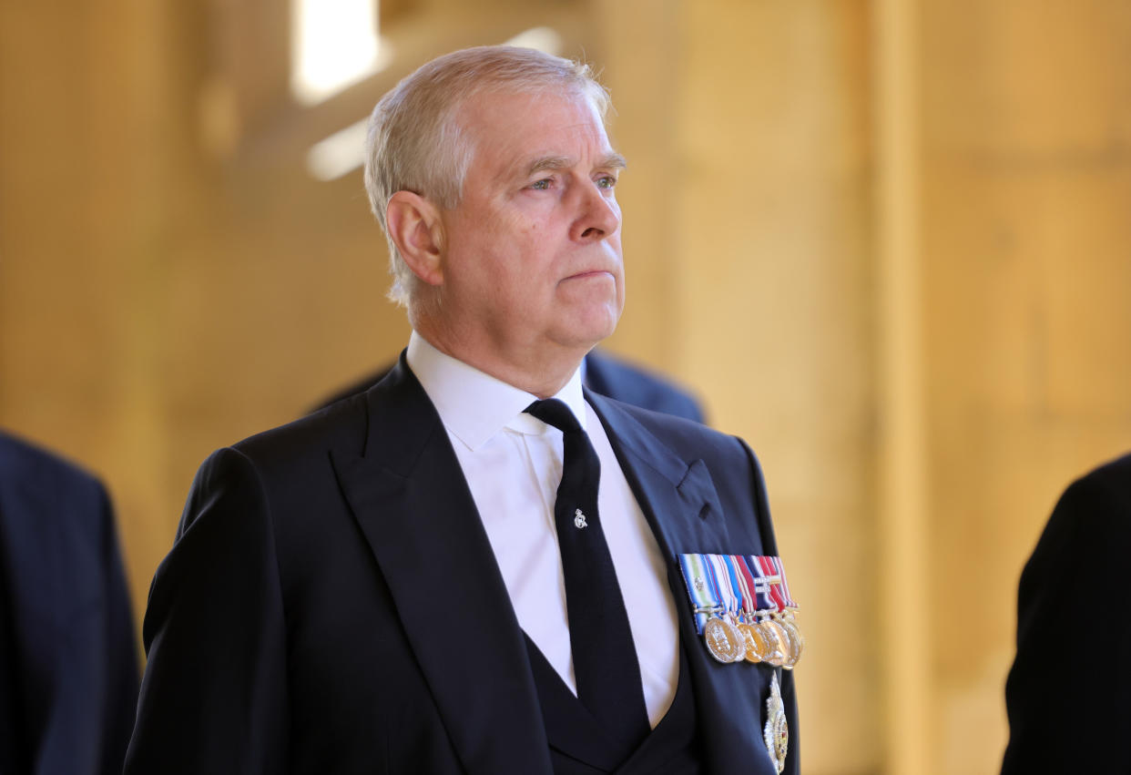 The Duke of York ahead of the funeral of the Duke of Edinburgh at Windsor Castle, Berkshire. Picture date: Saturday April 17, 2021.