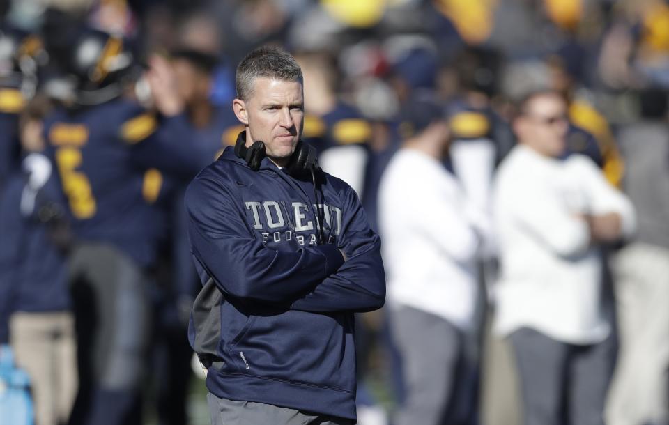 Toledo head coach Jason Candle watches during the first half of a college football game against Western Michigan on Nov. 24, 2017, in Toledo, Ohio.