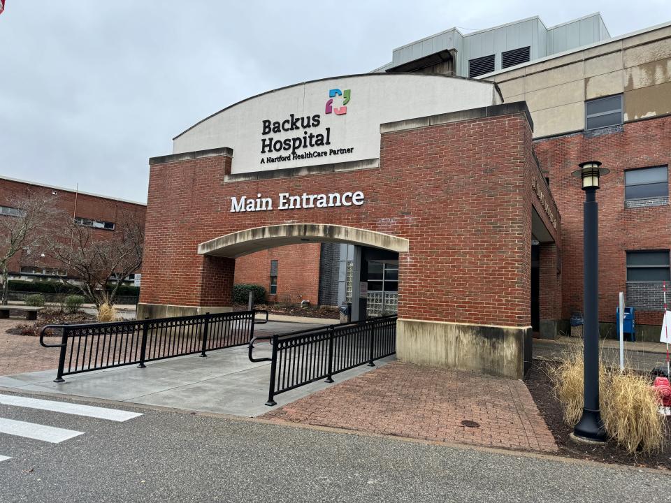 The main entrance at Backus Hospital in Norwich.