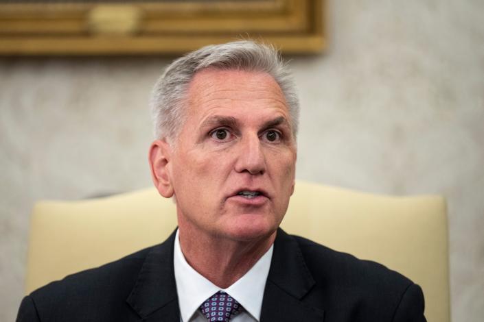 House Speaker Kevin McCarthy (R-CA) meets with President Joe Biden in the Oval Office of the White House on May 22, 2023 in Washington, DC.