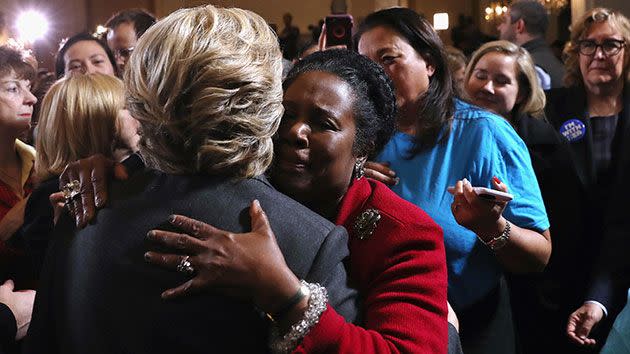 Hillary hugs a supporter after her concession speech. Source: Getty.