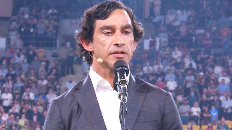 NRL legend Johnathan Thurston (pictured) performing the Welcome to Country at Suncorp stadium.