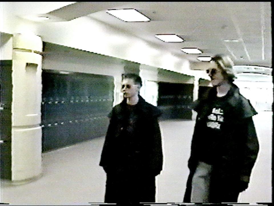 A still image from a video Eric Harris, left, and Dylan Klebold made as part of a school project at Columbine High School. The pair later gunned down 12 students and a teacher at the school in 1999. (AP Photo/HO)