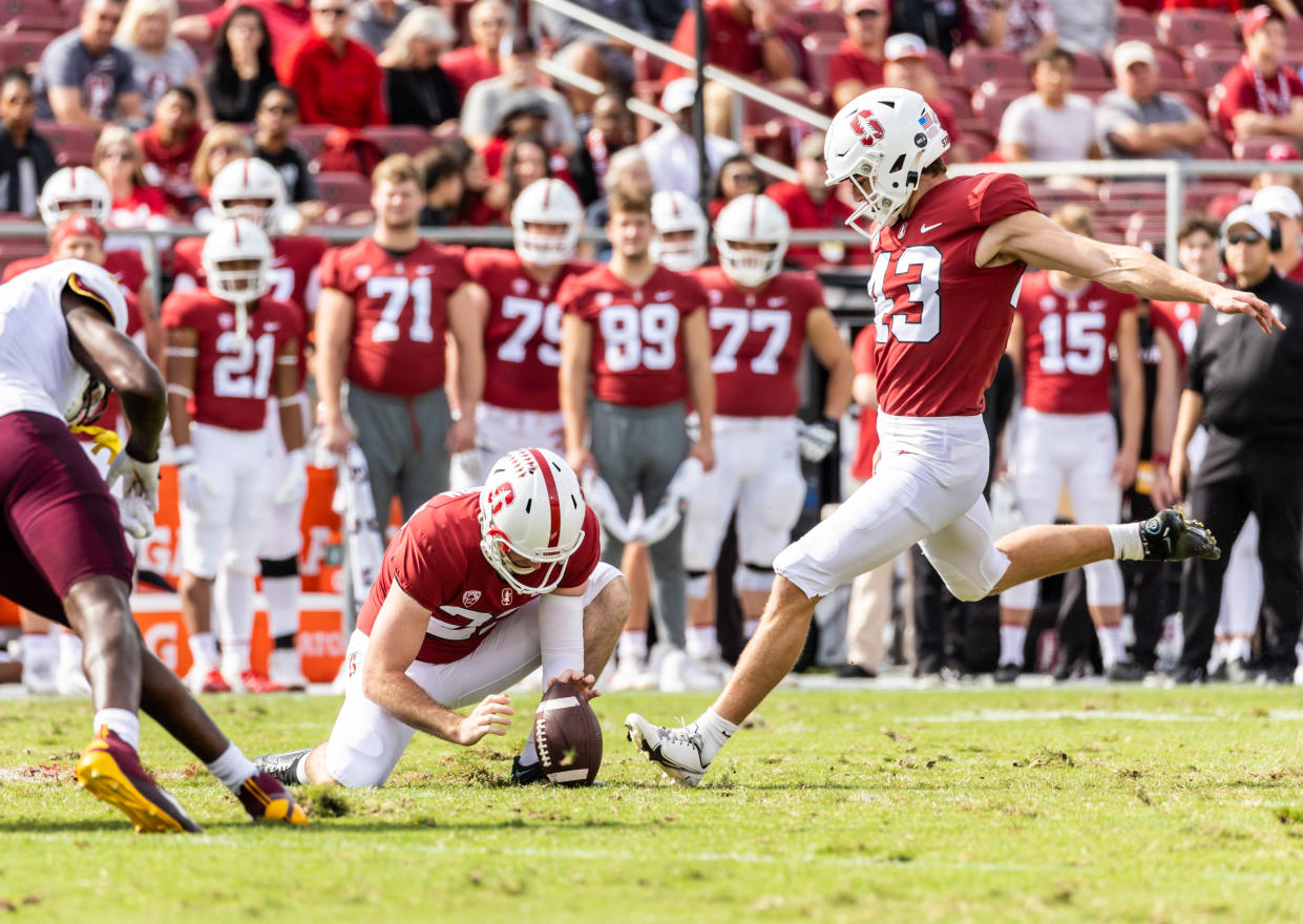 Stanford Kicker Joshua Karty's 61-yard field goal as time expired didn't affect the outcome of the game against Cal, but it mattered to some bettors. (Photo by David Madison/Getty Images)