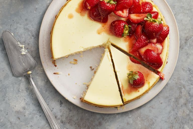 <p>A toasted coconut crust makes this decadent cheesecake gluten-free, while the lemony strawberry topping makes it 100% delicious.</p><p><em><a href="https://www.goodhousekeeping.com/food-recipes/dessert/a26783658/strawberry-coconut-crust-cheesecake-recipe/" rel="nofollow noopener" target="_blank" data-ylk="slk:Get the recipe for Strawberry Coconut-Crust Cheesecake »;elm:context_link;itc:0;sec:content-canvas" class="link ">Get the recipe for Strawberry Coconut-Crust Cheesecake »</a></em></p><p><strong>RELATED: </strong><a href="https://www.goodhousekeeping.com/food-recipes/dessert/g376/gluten-free-dessert-recipes/" rel="nofollow noopener" target="_blank" data-ylk="slk:25 Gluten-Free Desserts That Will Be the Hit of Any Party;elm:context_link;itc:0;sec:content-canvas" class="link ">25 Gluten-Free Desserts That Will Be the Hit of Any Party</a></p>