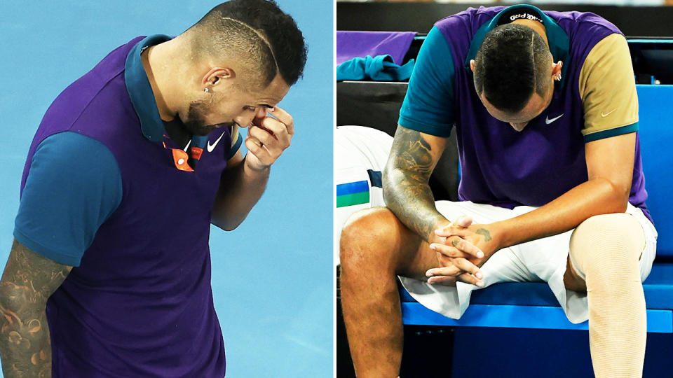 Nick Kyrgios, pictured here after his loss to Dominic Thiem at the Australian Open.