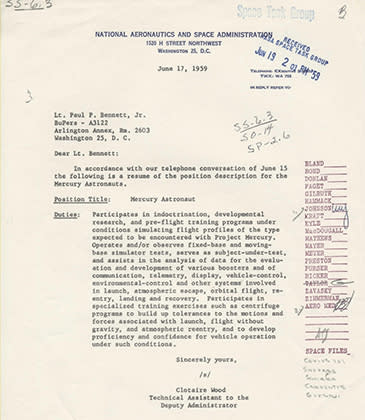 Position Description for Mercury Astronaut (National Archives)