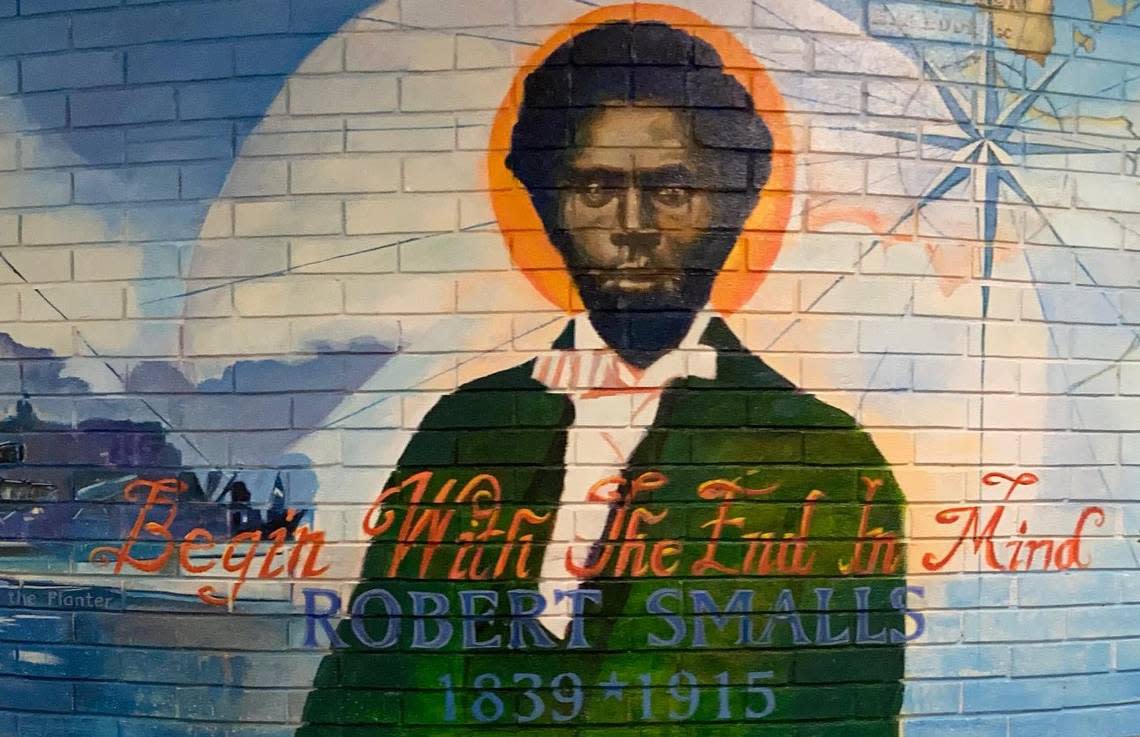 A section of the Robert Smalls mural at Robert Smalls International Academy.