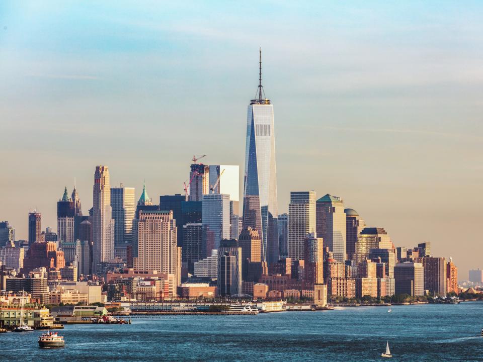 Manhattan skyline from New Jersey at sunset, New York