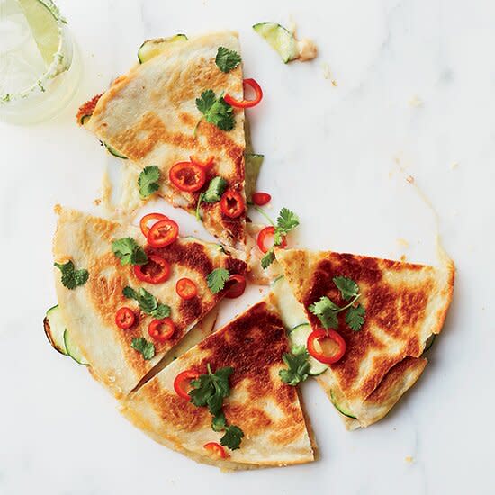 Zucchini Quesadilla with Spicy Salsa Roja