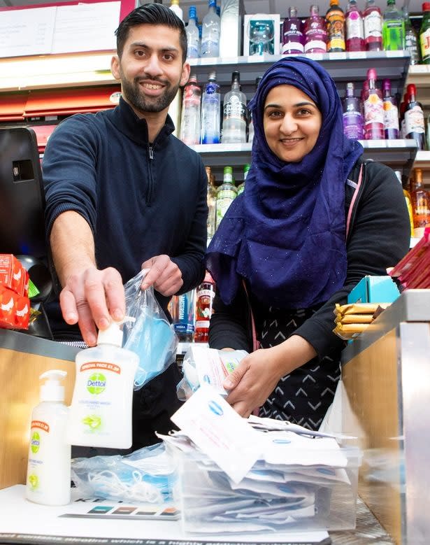 Shopkeepers Asiyah and Jawad Javed are donating thousands of pounds worth of essential items to local pensioners (Katielee Arrowsmith SWNS)