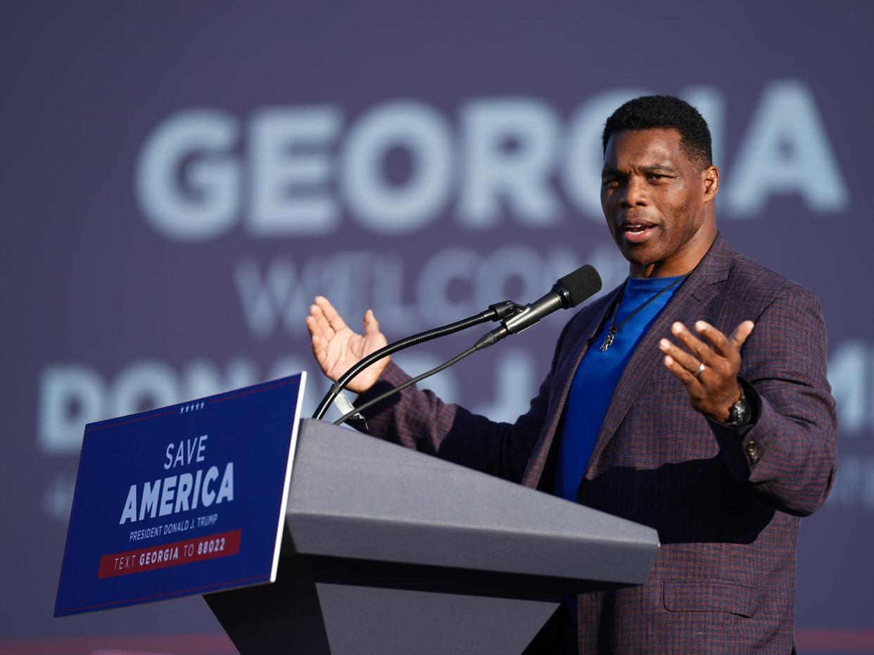 Republican Senate candidate Herschel Walker speaks at a rally featuring former President Donald Trump on September 25, 2021 in Perry, Georgia.