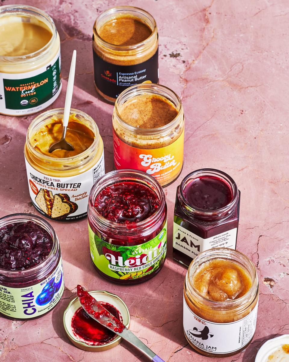 jars of jam and nut and seed butters