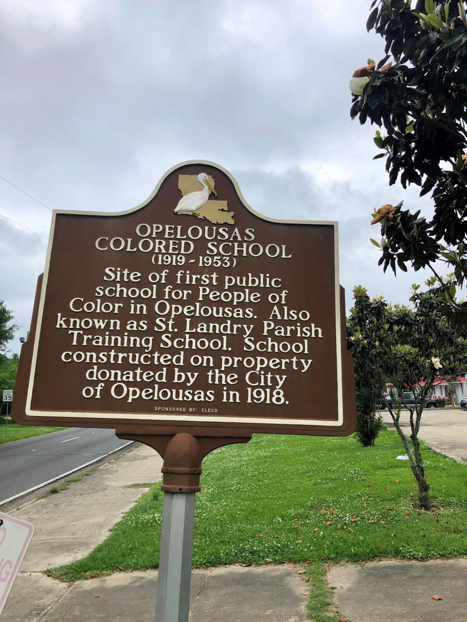 A marker stands on the site of the first public school for people of color in Opelousas, called Opelousas Colored School or St. Landry Parish Training School, that was open from 1919-1953.