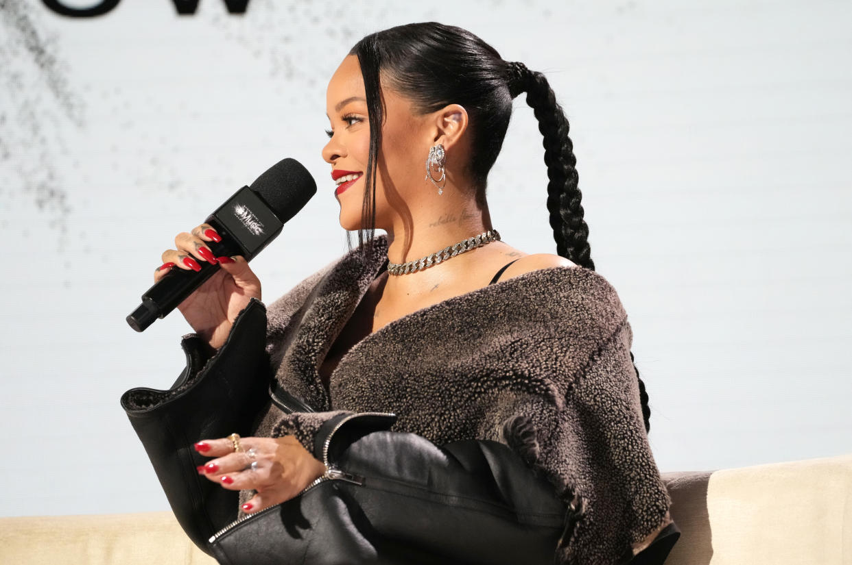 Rihanna spoke about how having her son has bolstered her confidence ahead of her upcoming Super Bowl performance. (Photo: Kevin Mazur/Getty Images for Roc Nation)