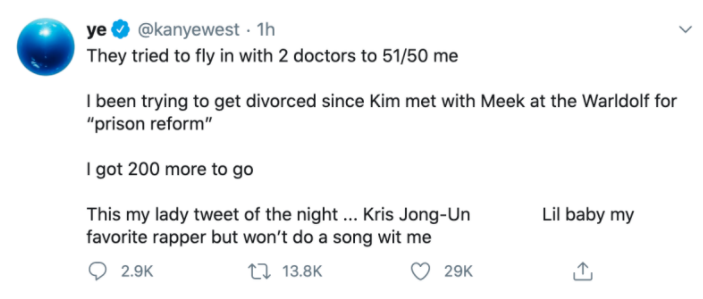 Kanye West's tweet about Kim Kardashian and Kris Jenner