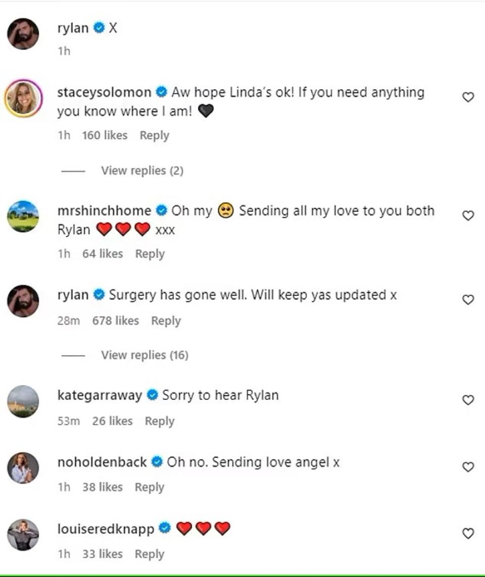 Fans and famous faces offered their well-wishes (Rylan/Instagram)