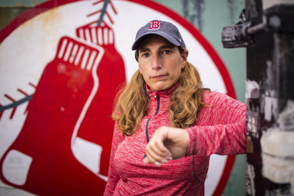 Image: Fenway Park vendor Heidi Hashem poses for a portrait on Jersey Street outside of Fenway Park on April 28, 2021 in Boston. (Adam Glanzman / for NBC News)