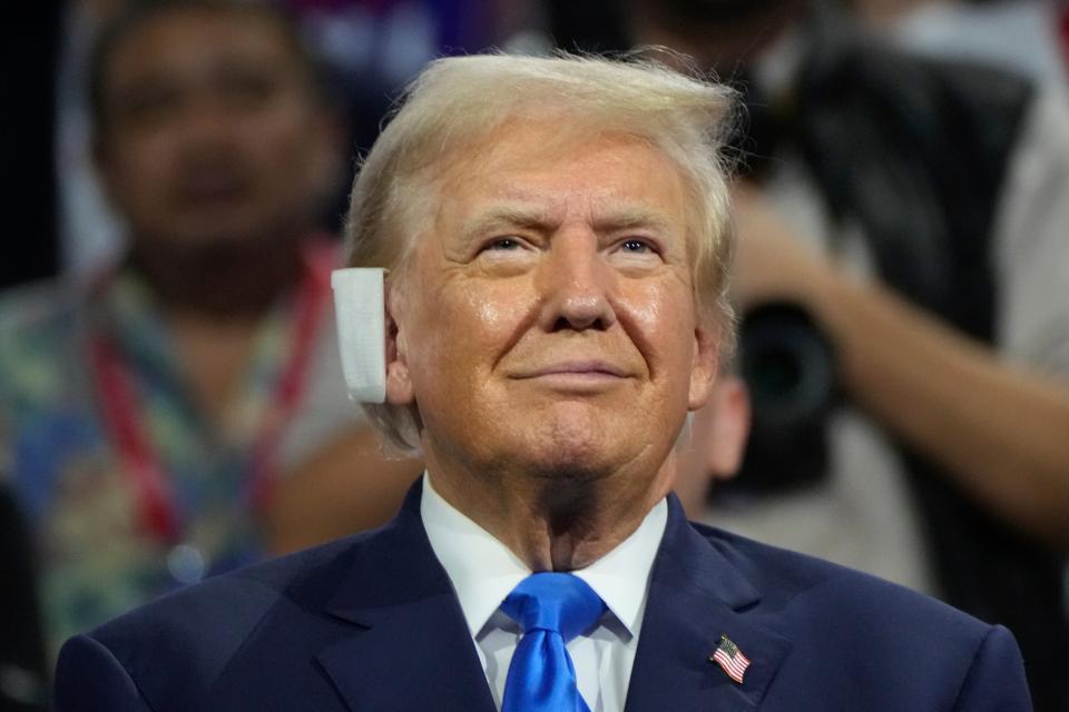 Republican presidential candidate former president Donald Trump is seen during the Republican National Convention Tuesday, 16 July 2024 (AP)