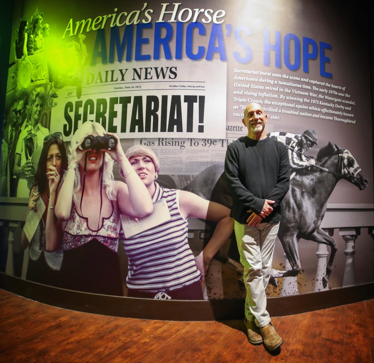 Leonard Lusky poses in the Secretariat exhibit at the Kentucky Derby Museum on Thursday, April 6, 2023