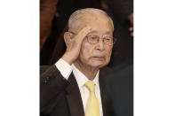 Former South Korean army Gen. Paik Sun-yup salutes during his birthday party in Seoul, South Korea on Nov. 21, 2018. Paik who was celebrated as a major war hero for leading troops in several battle victories against North Korean soldiers during the 1950-53 Korean War, has died. He was 99. (Choo Sang-chul/Newsis via AP)