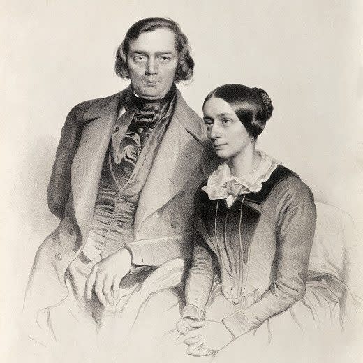 A lithograph of the composers Robert and Clara Schumann - Bettmann