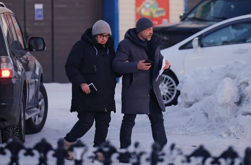 Mother of Alexei Navalny arrives at the regional department of Russia's Investigative Committee in Salekhard