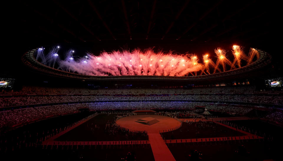 A view of fireworks during the closing ceremony of the Tokyo 2020 Olympic Games at the Olympic stadium in Japan. Picture date: Sunday August 8, 2021. (Photo by Mike Egerton/PA Images via Getty Images)