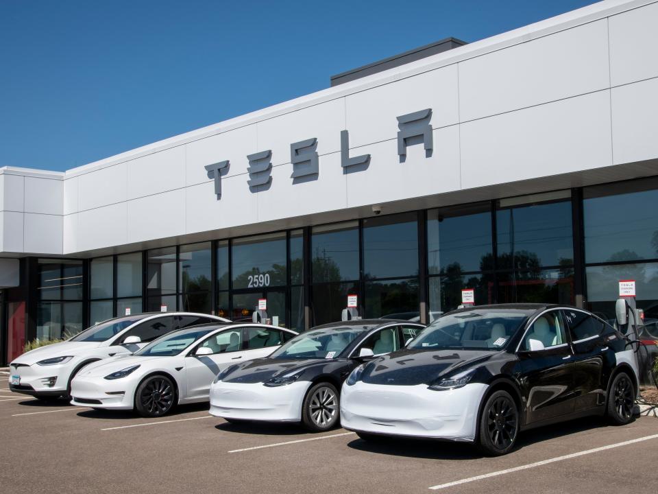 A Tesla car dealership in Maplewood, Minnesota.