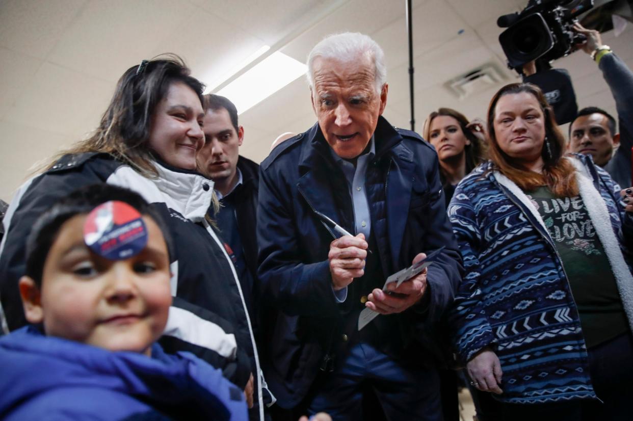 Joe Biden campaigning in Manchester ahead of the New Hampshire primary: AP