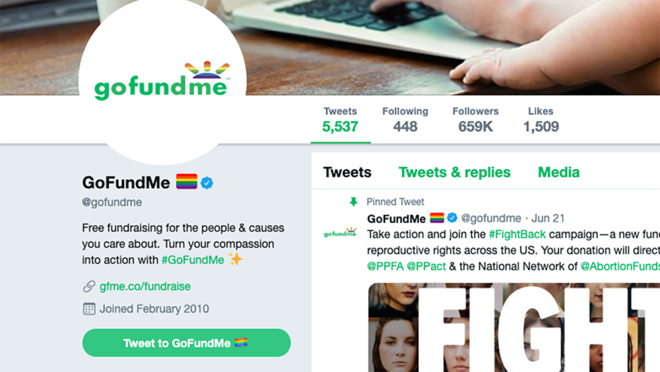 GoFundMe's Twitter page. Image: Twitter