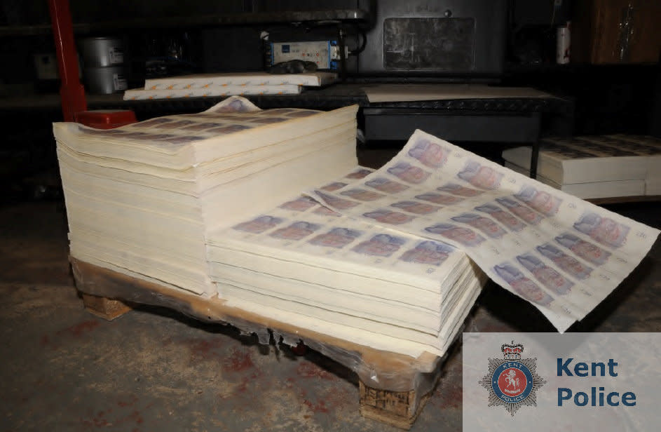 A pallet of fake money seized. (Kent Police/SWNS)