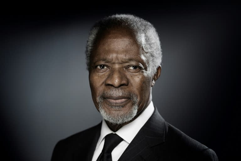 Former United Nations secretary-general Kofi Annan poses during a photo session in Paris in December 2017 -- the Nobel peace laureate was the first from sub-Saharan Africa to lead the world body