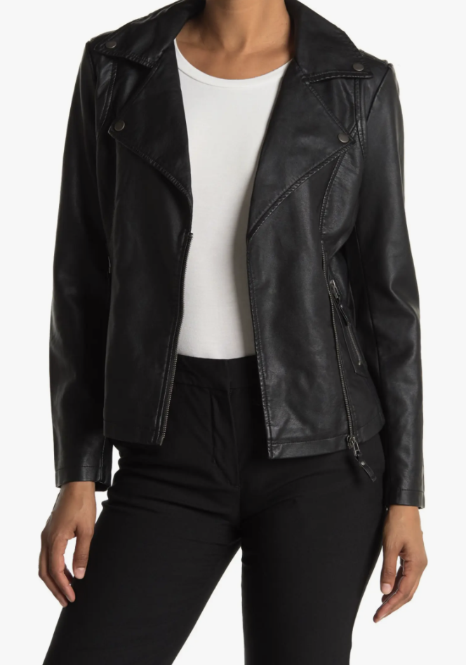 1) Washed Faux Leather Moto Jacket