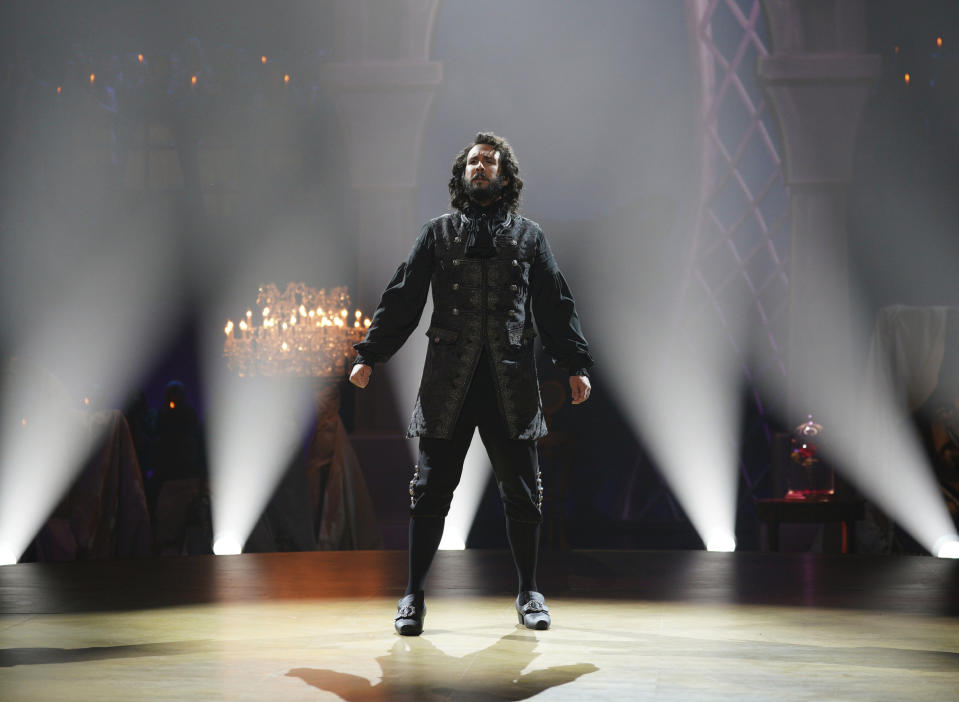 This image released by ABC shows Josh Groban in "Beauty and the Beast: A 30th Celebration," airing Thursday on ABC. (Christopher Willard/ABC via AP)