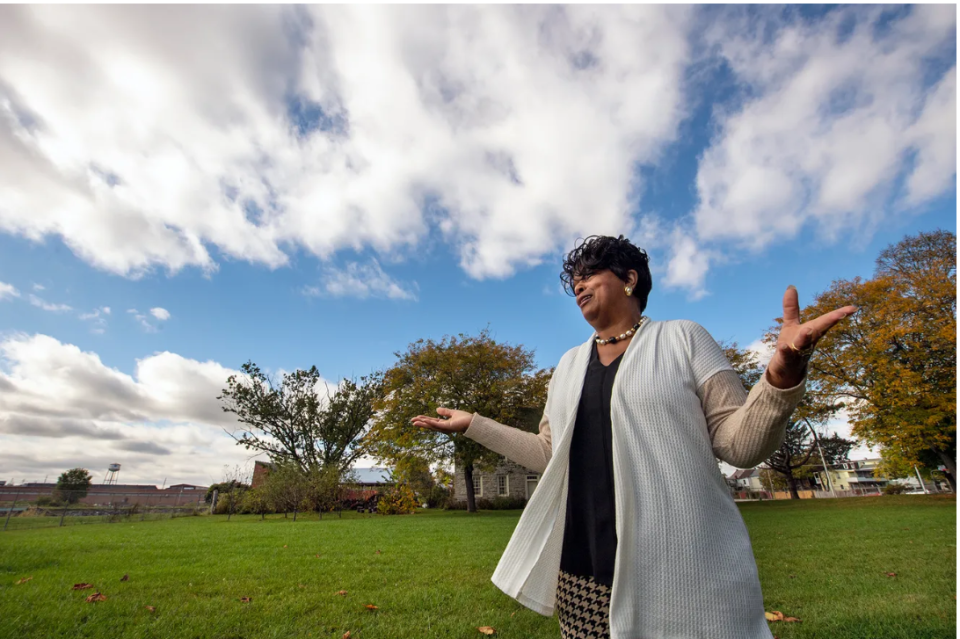 Sandra L. Kearse-Stockton visited her girlhood neighborhood in York marked by Codorus Street on the bank of the Codorus Creek. The neighborhood was later demolished, making way for Martin Luther King Jr. Park.