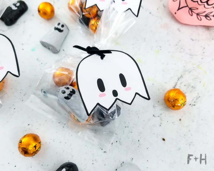 kawaii halloween ghost candy bag tags